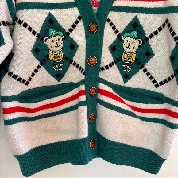 Multicolored Green & Off White V-neck Cardigan - Picture 4 of 9